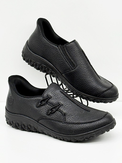 Rieker 59559 - Mocassino Donna In Vera Pelle, Collezione Comfort, Larghezza Extra, Soletta Estraibile, Colore Nero